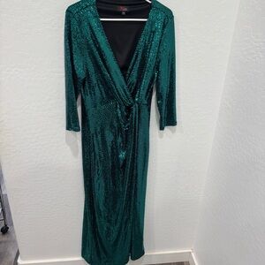 JM Studio John Meyer Beaded Gown Women’s 14 Green Black Gathered Christmas Dress
